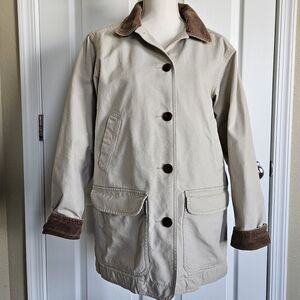 L.L. Bean - Vintage Cotton Barn Coat - Corduroy Collar/Cuffs - Cream/Brown - M